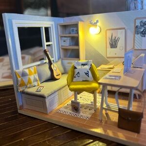 Miniature Home Office Set with Yellow Chair